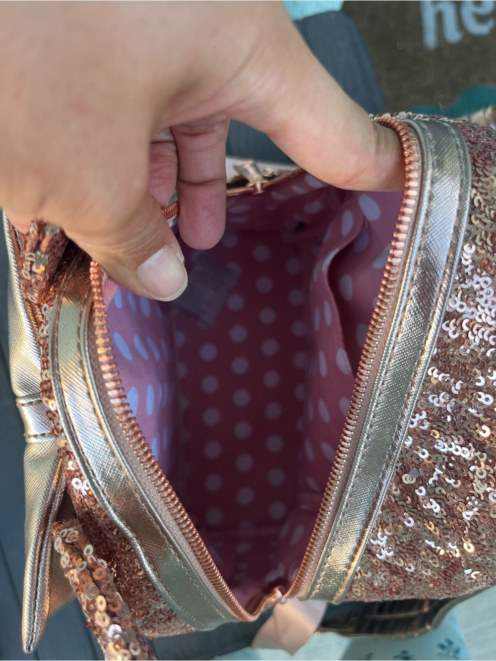 Disney Loungefly Gold Sequin Mini Backpack with Bow - Picture 3 of 3